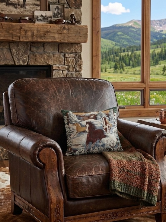 Vintage Other - Wild Horses Cushion 14” Throw Pillow Ranch Southwestern Country Equine Stallions